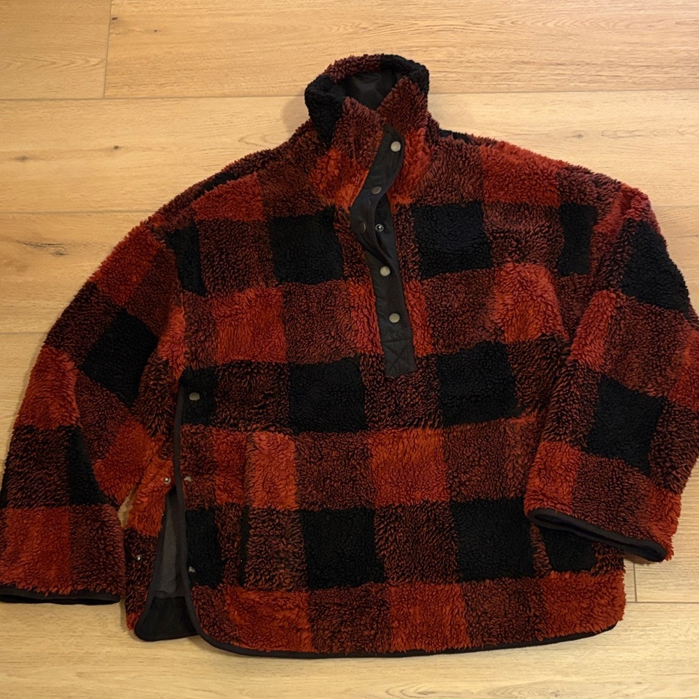 Free People Red and Black Plaid Turtleneck Sweater